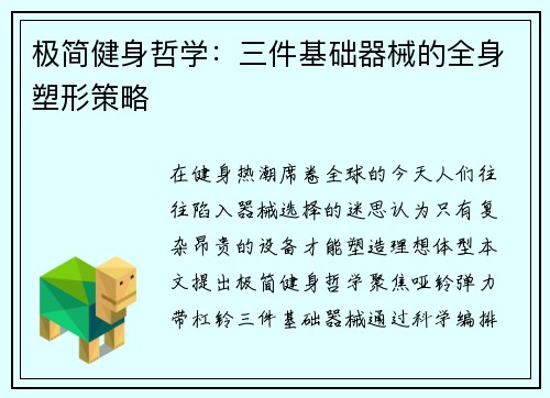 极简健身哲学：三件基础器械的全身塑形策略
