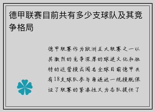 德甲联赛目前共有多少支球队及其竞争格局