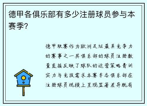 德甲各俱乐部有多少注册球员参与本赛季？