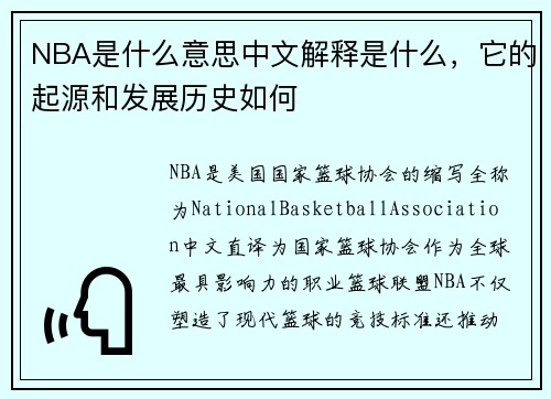 NBA是什么意思中文解释是什么，它的起源和发展历史如何